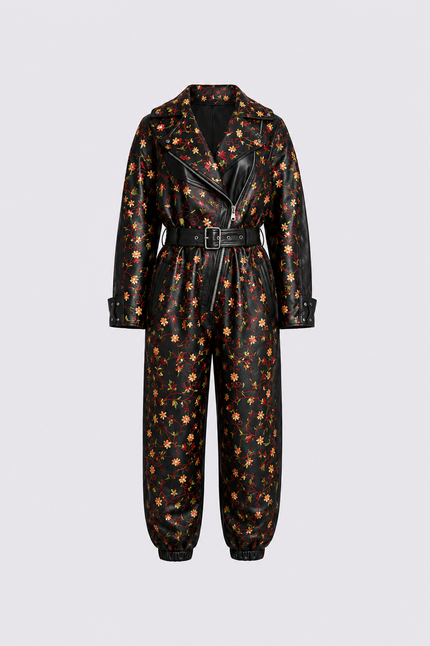 ATHENA LEATHER EMBROIDERED JUMPSUIT