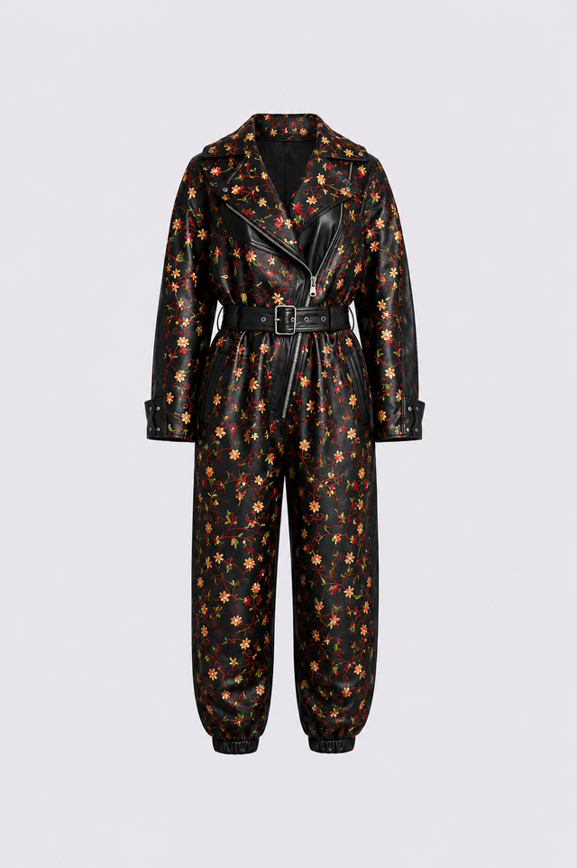 ATHENA LEATHER EMBROIDERED JUMPSUIT