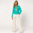BUBBLE GUM SEA GREEN MULTI POCKET LEATHER JACKET