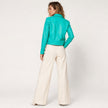 BUBBLE GUM SEA GREEN MULTI POCKET LEATHER JACKET