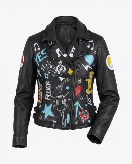 Handpainted Biker Leather Jacket Multicolor