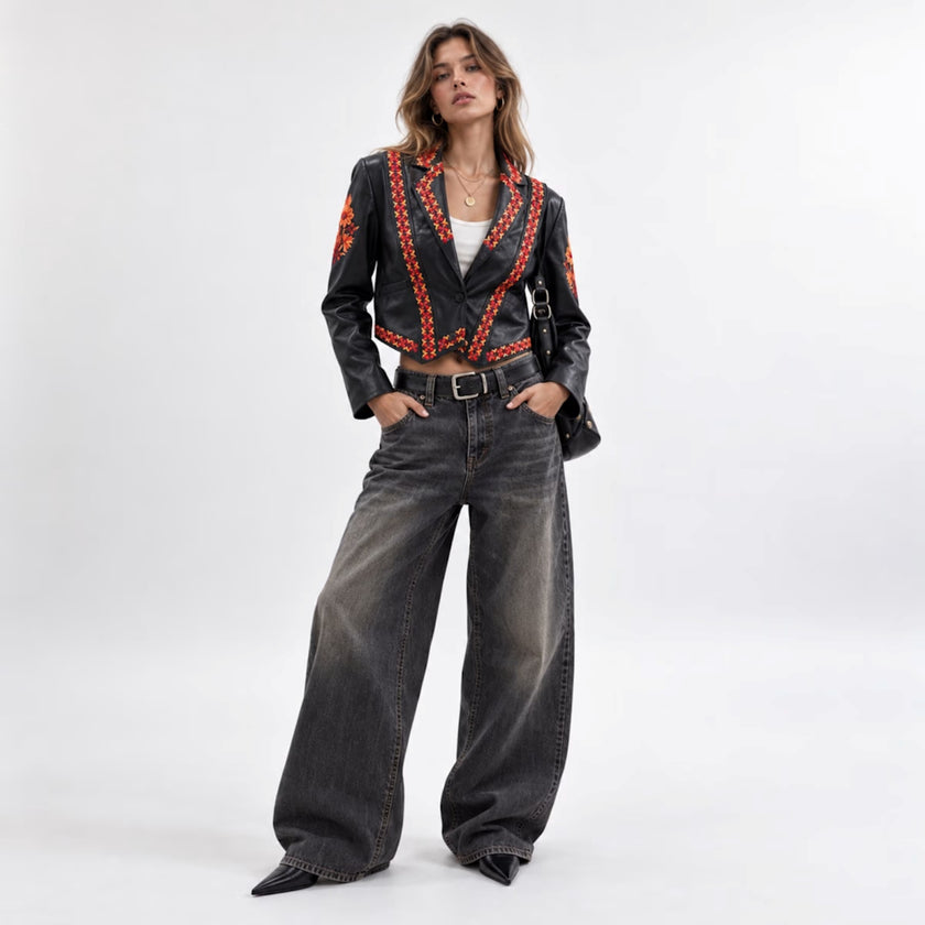 Embroidered Leather Jacket