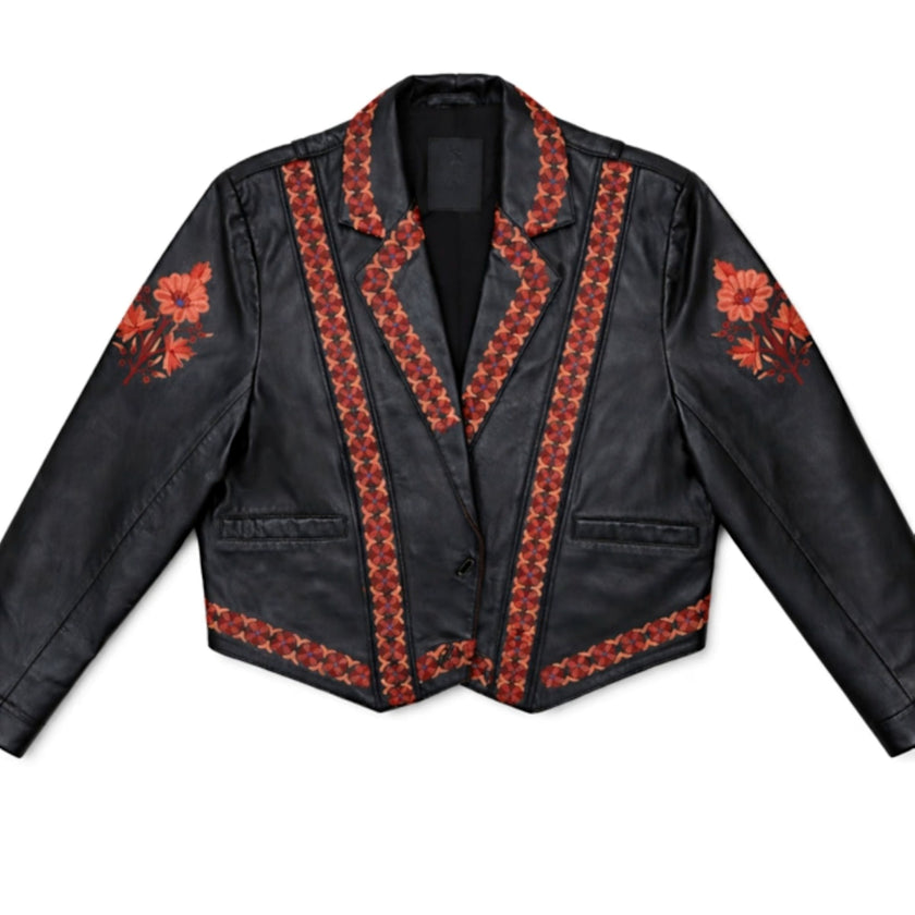 Embroidered Leather Jacket