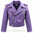 Purple Cropped Biker Leather Jacket