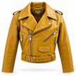 Yellow Cropped Biker Leather Jacket