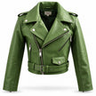 Green Cropped Biker Leather Jacket