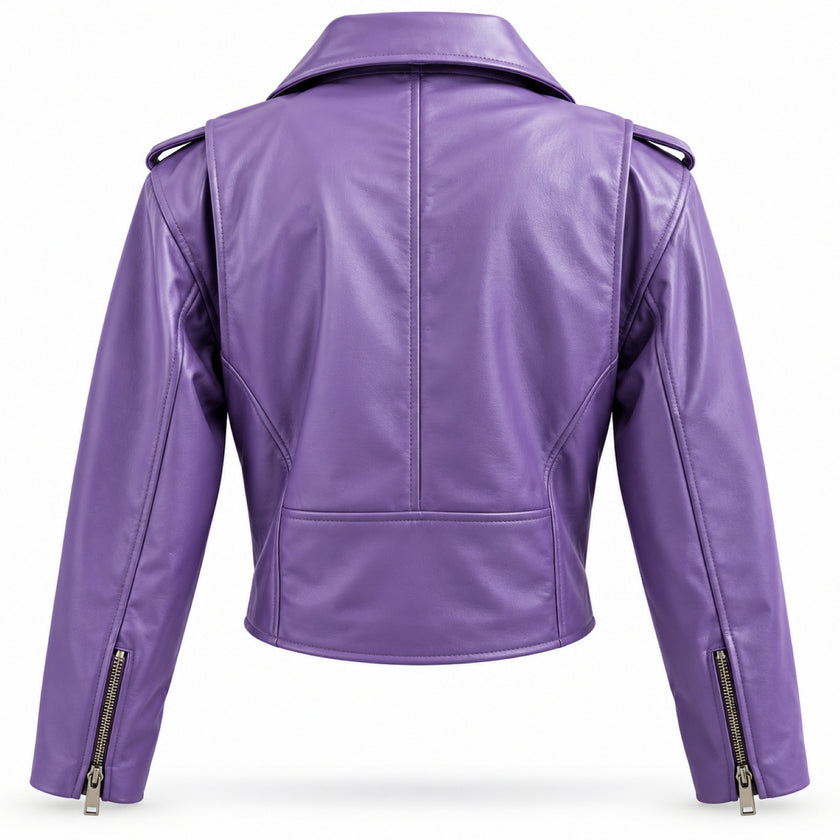 Purple Cropped Biker Leather Jacket