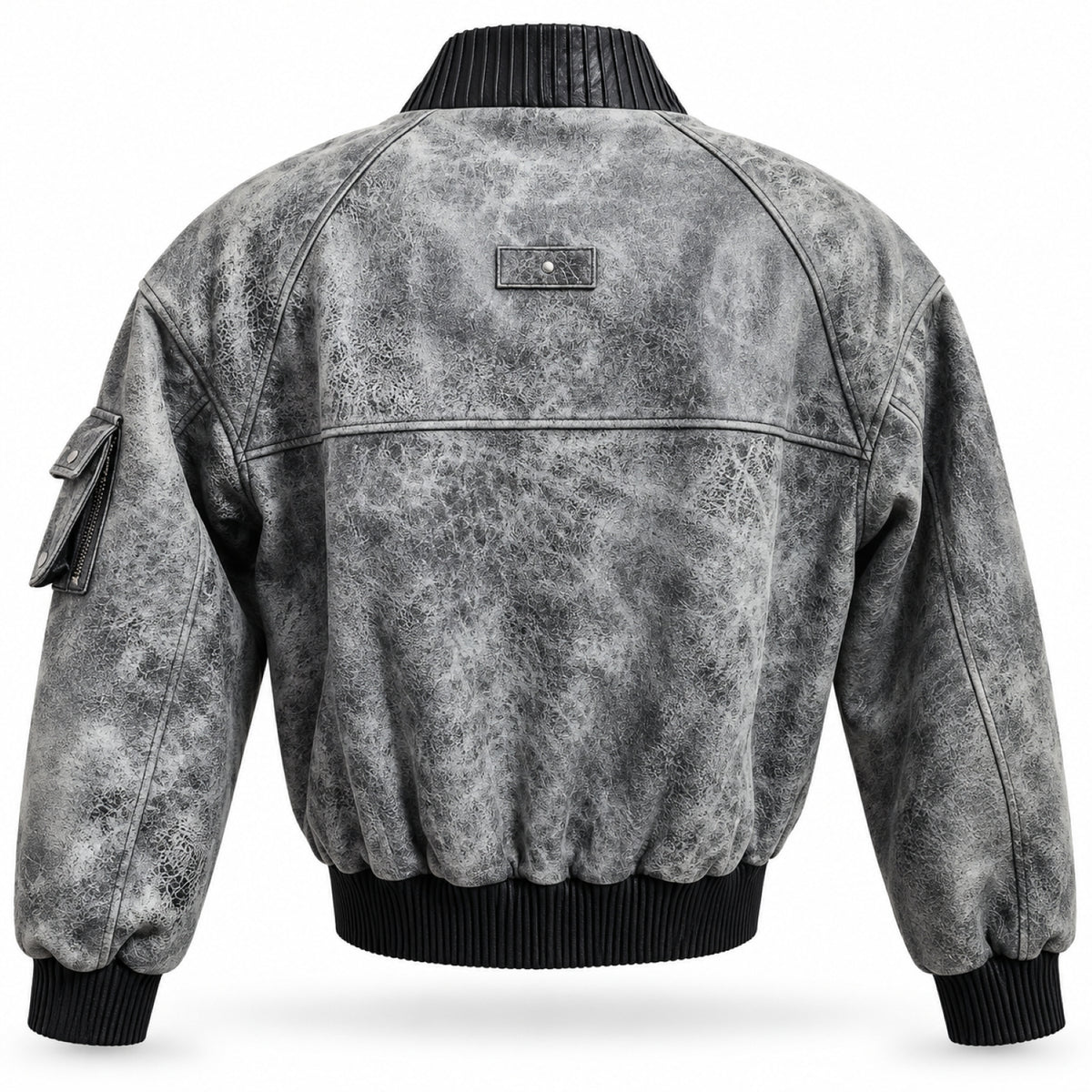The Ashen Rebel Gray Leather Bomber