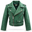 Sea Green Cropped Biker Leather Jacket