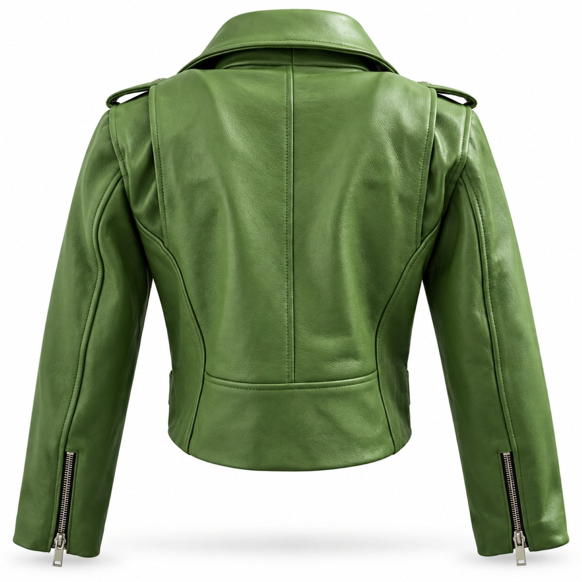 Green Cropped Biker Leather Jacket
