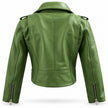 Green Cropped Biker Leather Jacket
