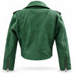 Sea Green Cropped Biker Leather Jacket