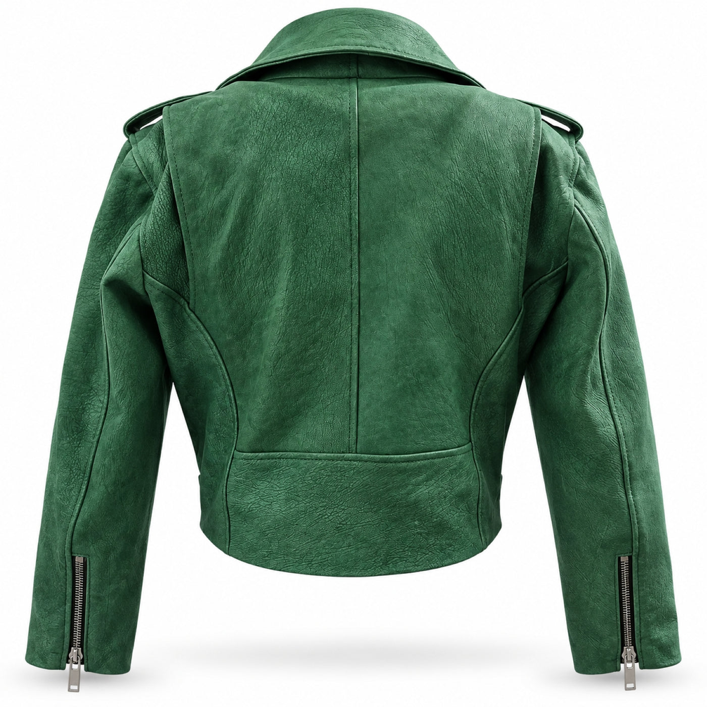 Sea Green Cropped Biker Leather Jacket