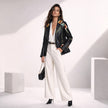 FLOWER WINE BLACK EMBROIDERED LEATHER JACKET