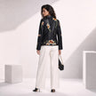 FLOWER WINE BLACK EMBROIDERED LEATHER JACKET