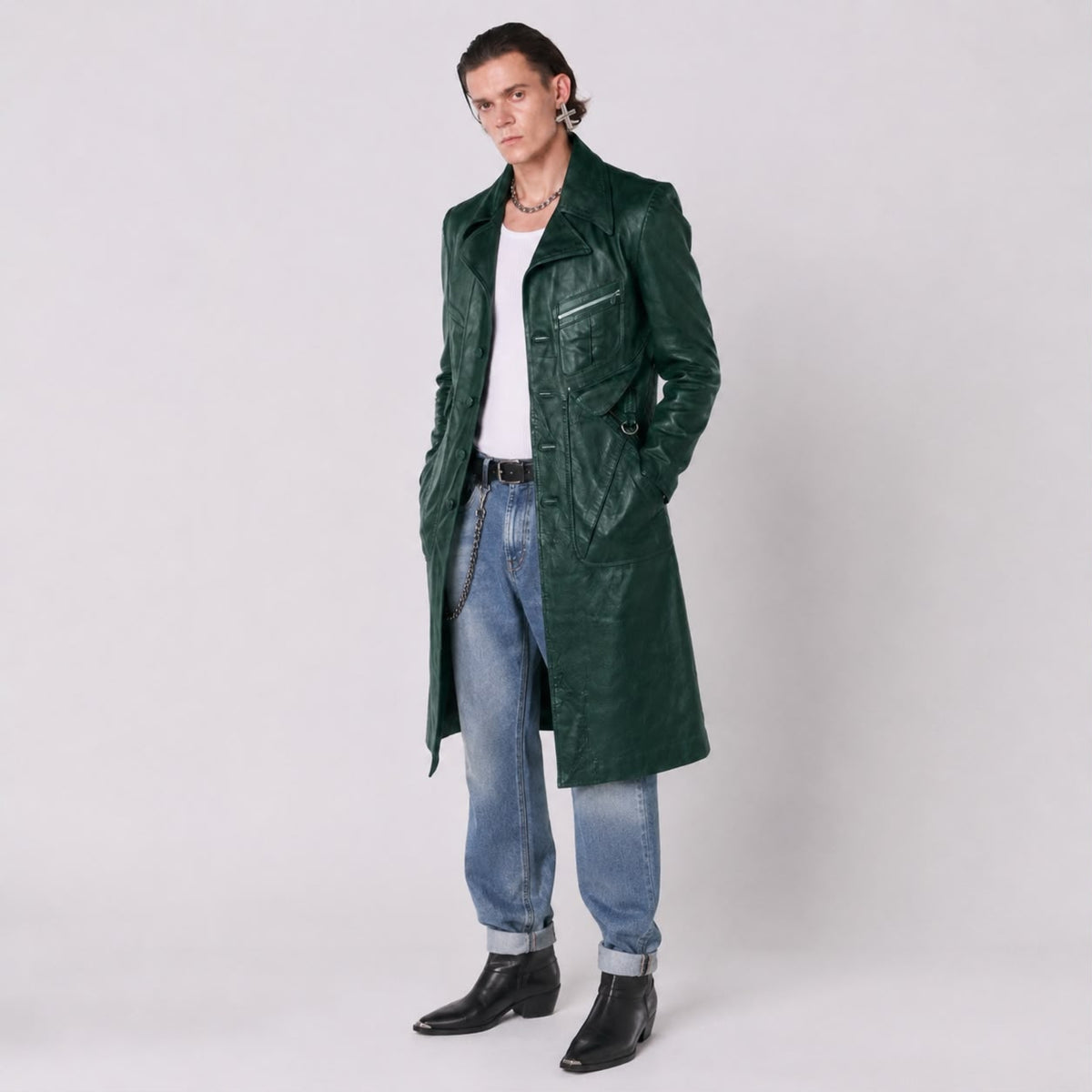 Green Planet Long Leather Jacket