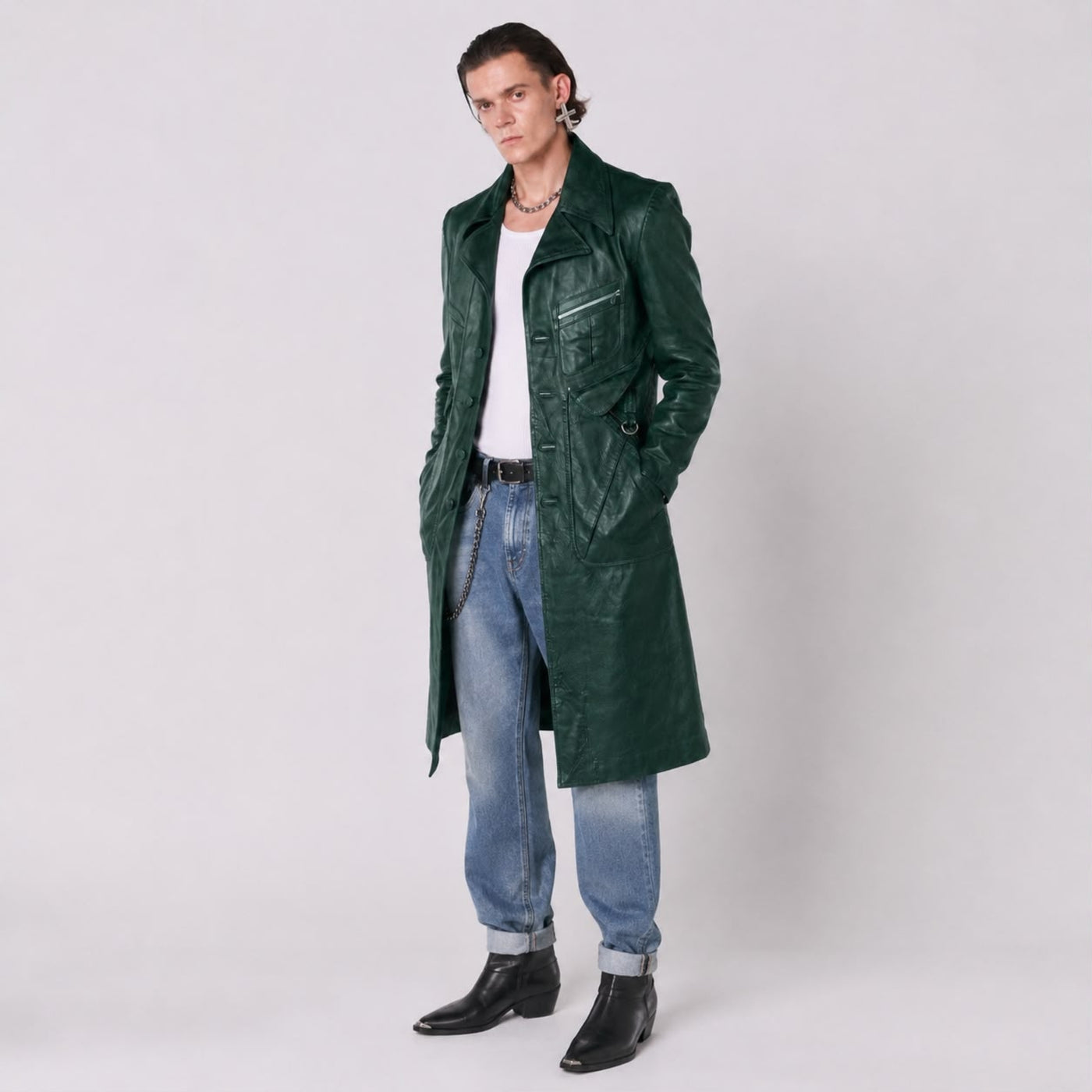 Green Planet Long Leather Jacket