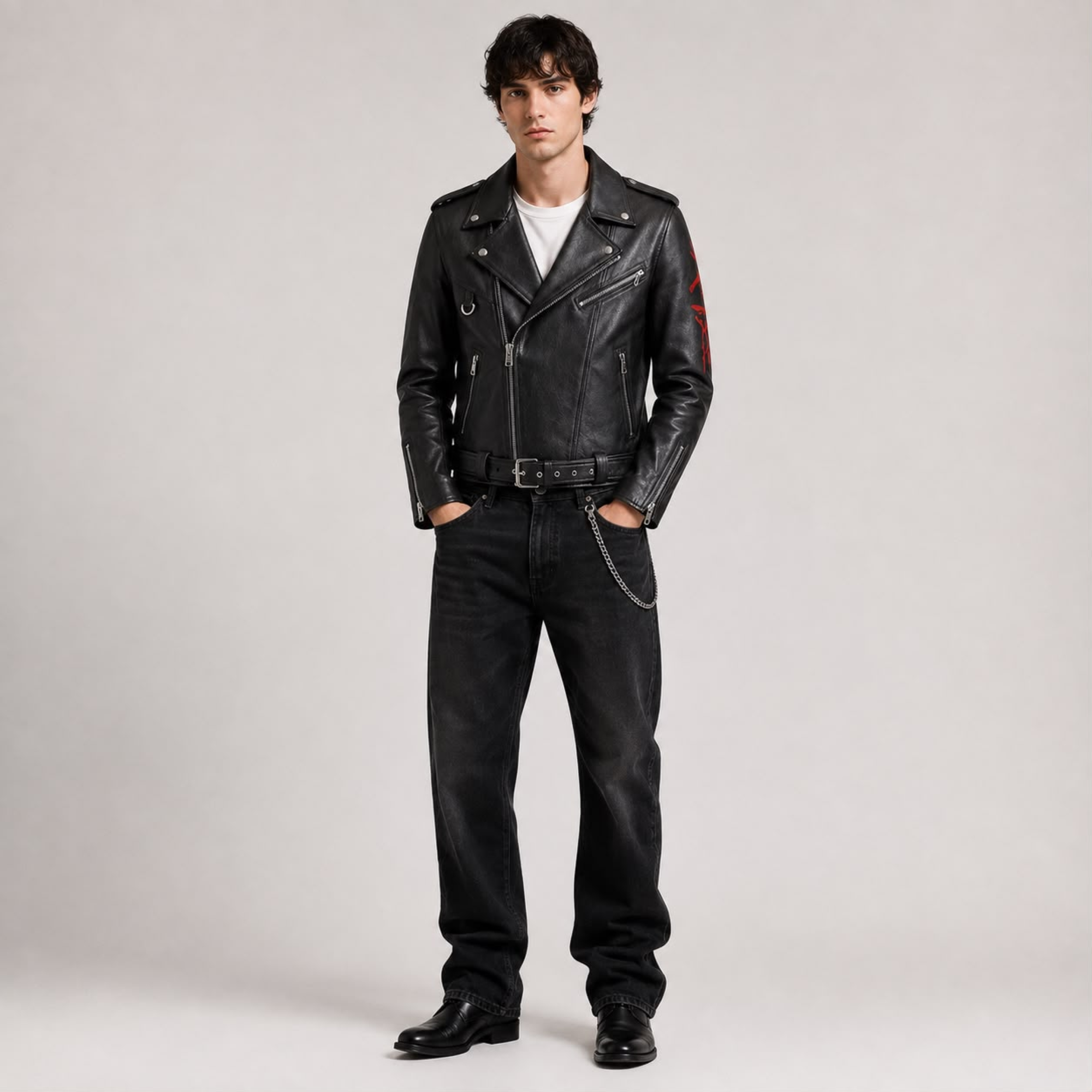Hand-Painted Men Biker Leather Jacket