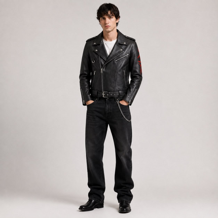 Hand-Painted Men Biker Leather Jacket