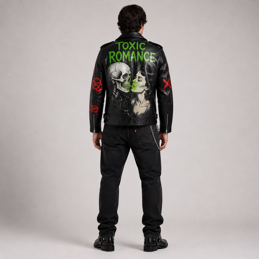 Hand-Painted Men Biker Leather Jacket