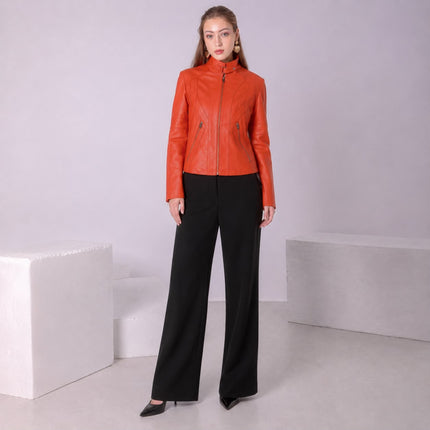 RHYTHMS ORANGE LEATHER BIKER JACKET