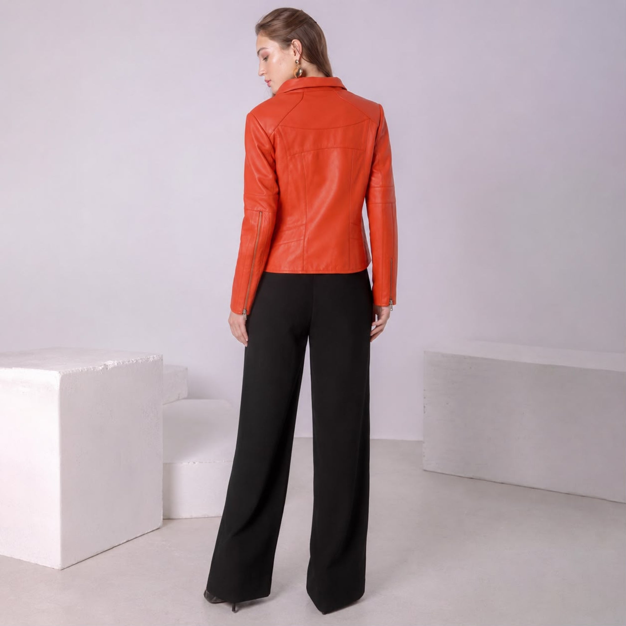 RHYTHMS ORANGE LEATHER BIKER JACKET