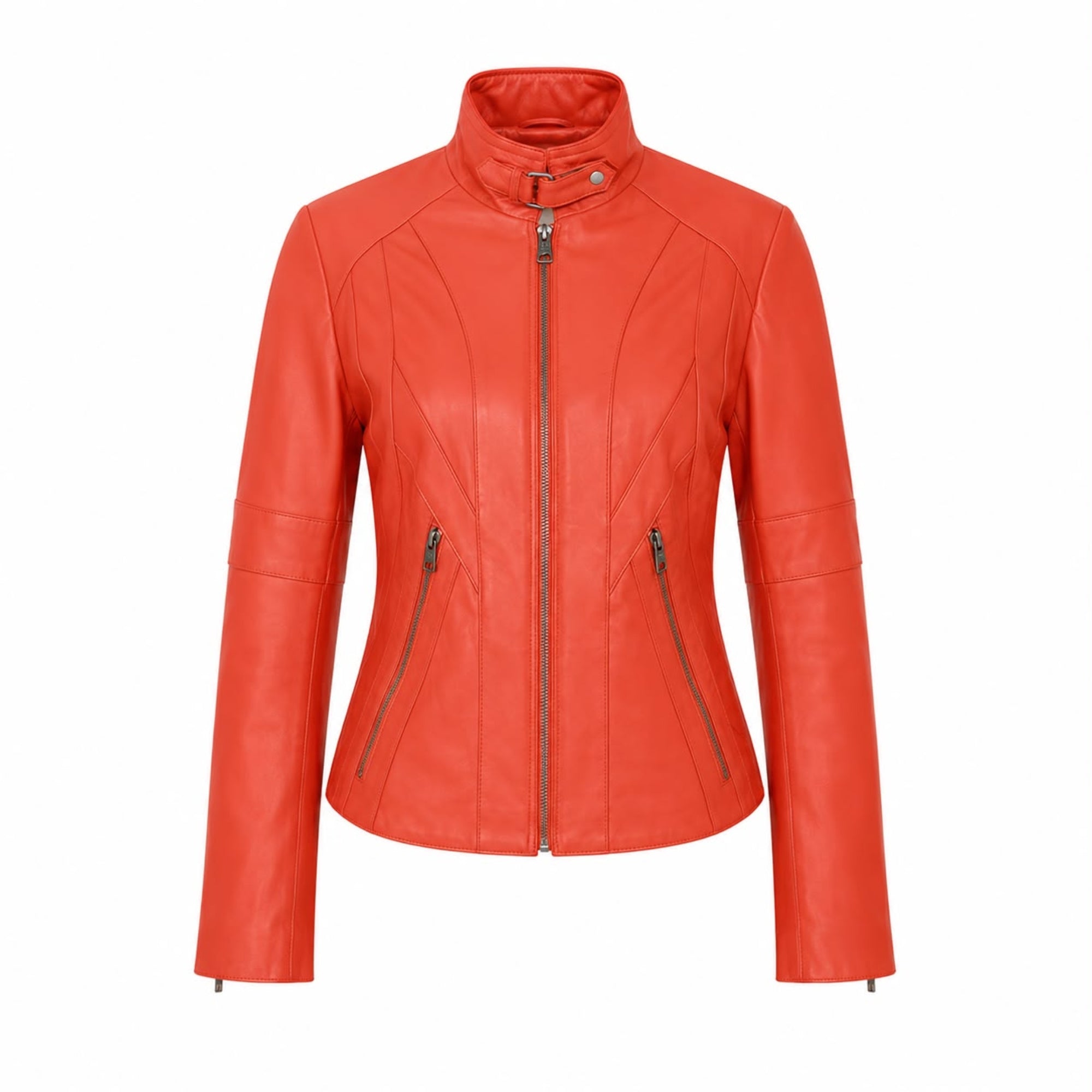 RHYTHMS ORANGE LEATHER BIKER JACKET