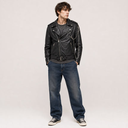 RUSTY CHAINS BIKER LEATHER JACKET MEN