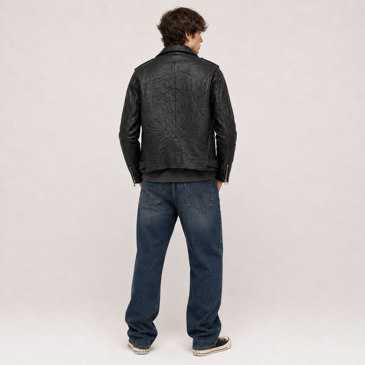 RUSTY CHAINS BIKER LEATHER JACKET MEN