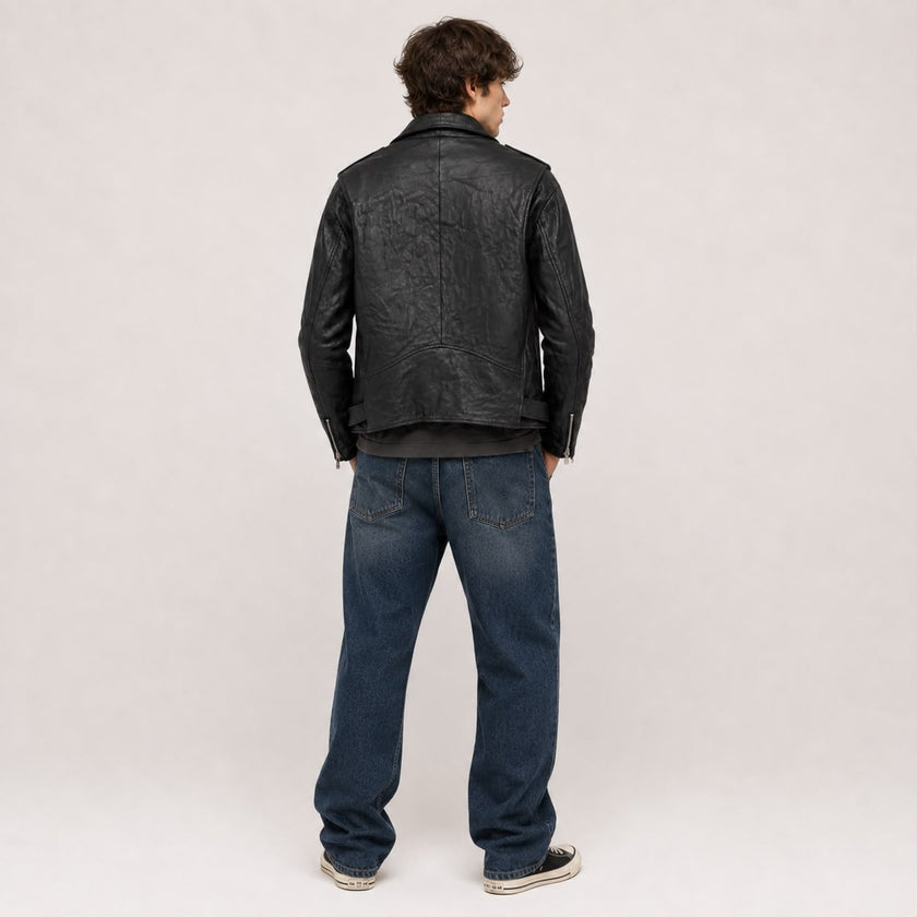RUSTY CHAINS BIKER LEATHER JACKET MEN