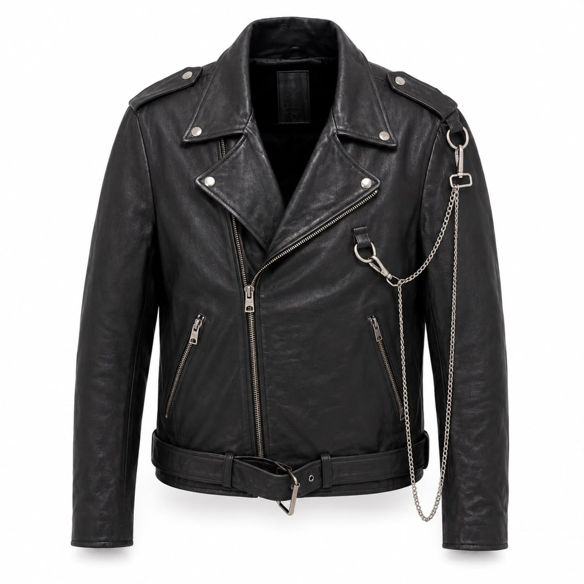 RUSTY CHAINS BIKER LEATHER JACKET MEN