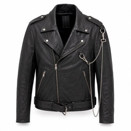 RUSTY CHAINS BIKER LEATHER JACKET MEN