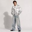 SILVER GALAXY MEN OVERSIZED BOMBER LEATHER JACKET