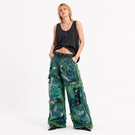 Shredded Wide Leg Colored denim pants E