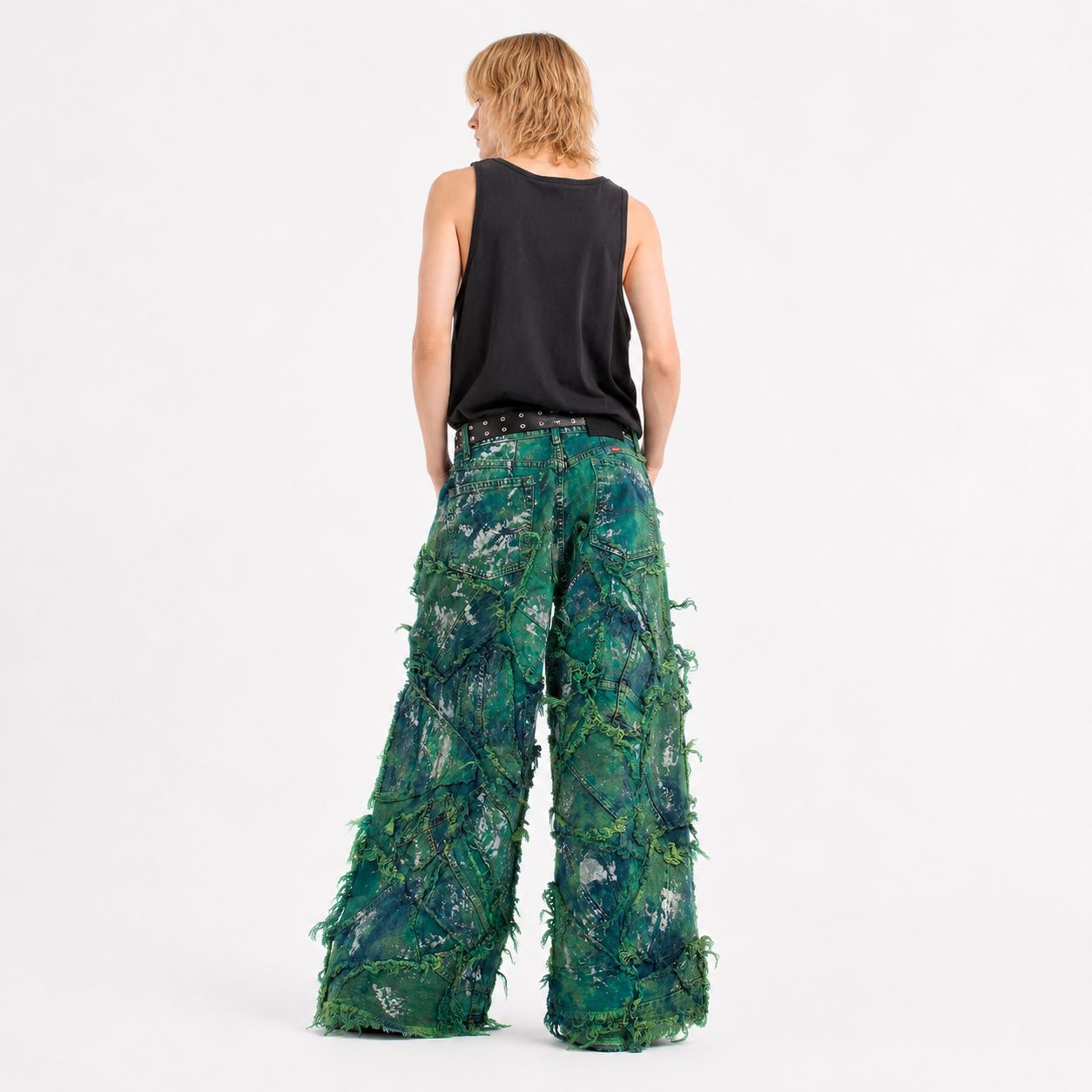 Shredded Wide Leg Colored denim pants E