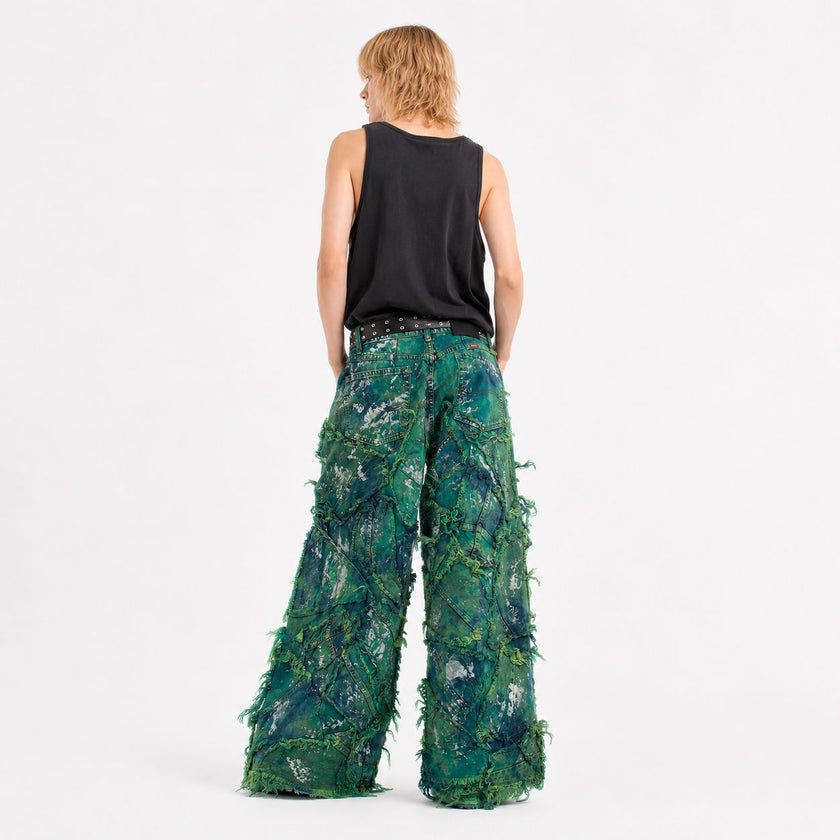 Shredded Wide Leg Colored denim pants E