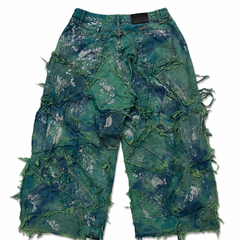 Shredded Wide Leg Colored denim pants E