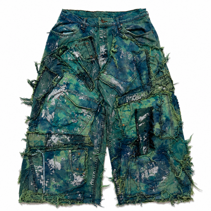 Shredded Wide Leg Colored denim pants E