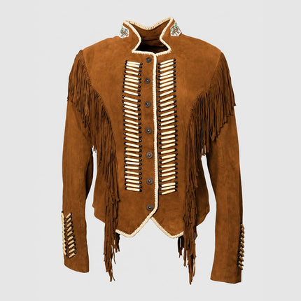 WARRIOR CAMEL SUEDE JACKET WITH FRINGES AND BEATS
