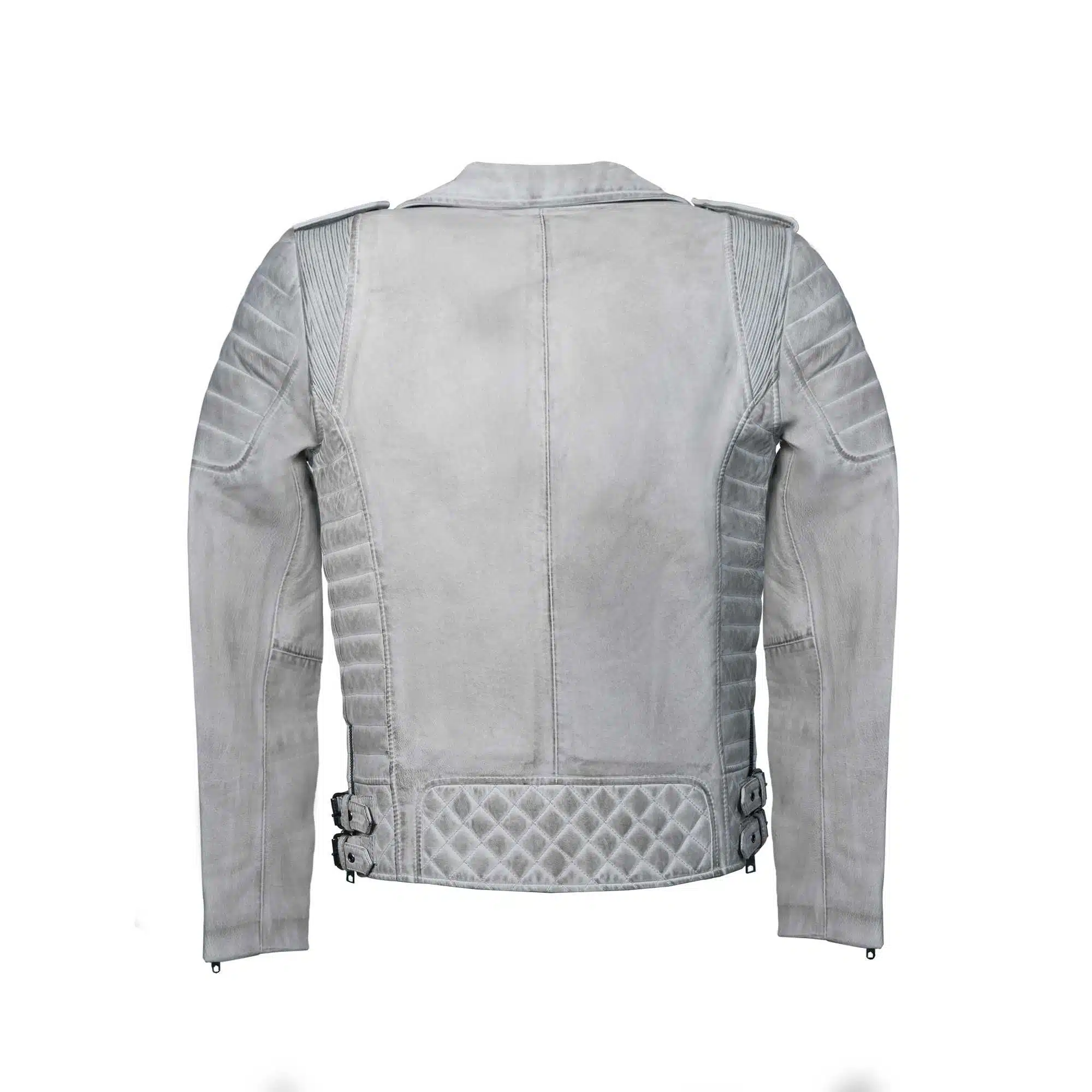 BLUE MOTORCYCLE SMOKE GREY BIKER LEATHER JACKET - MINDFUL