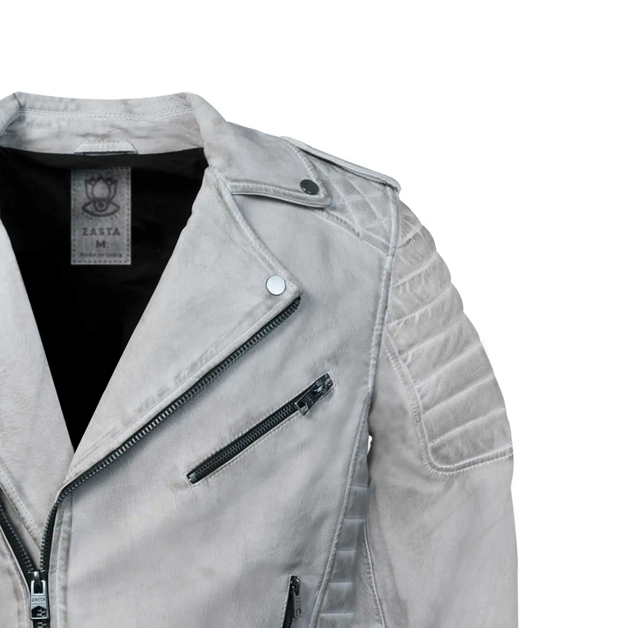 BLUE MOTORCYCLE SMOKE GREY BIKER LEATHER JACKET - MINDFUL