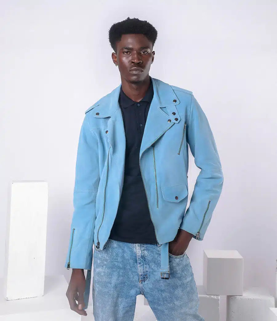 EMPRESS 75 SKY BLUE BIKER LEATHER JACKET - MINDFUL, STYLISH