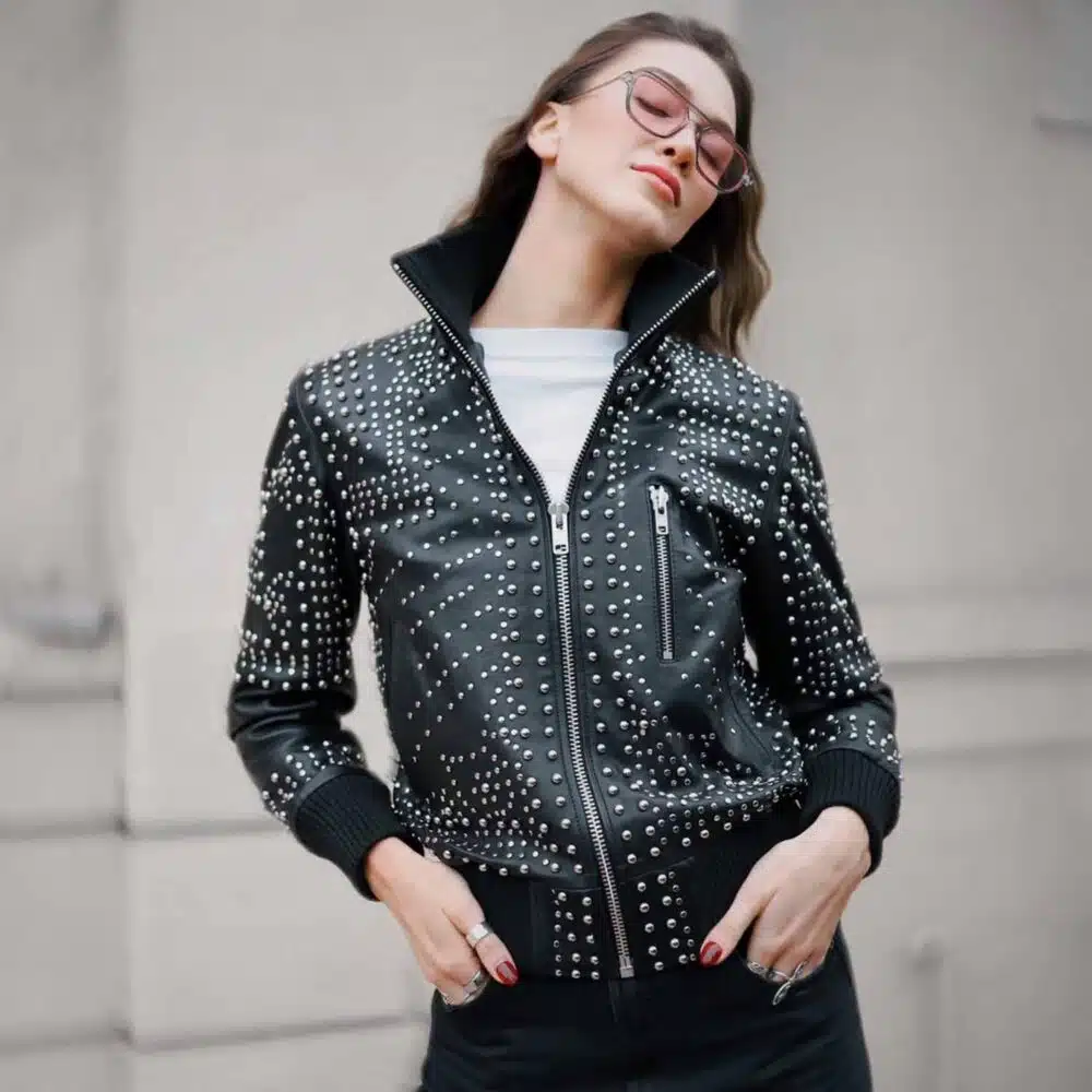 STUDD MUFFIN WOMENS LEATHER JACKET