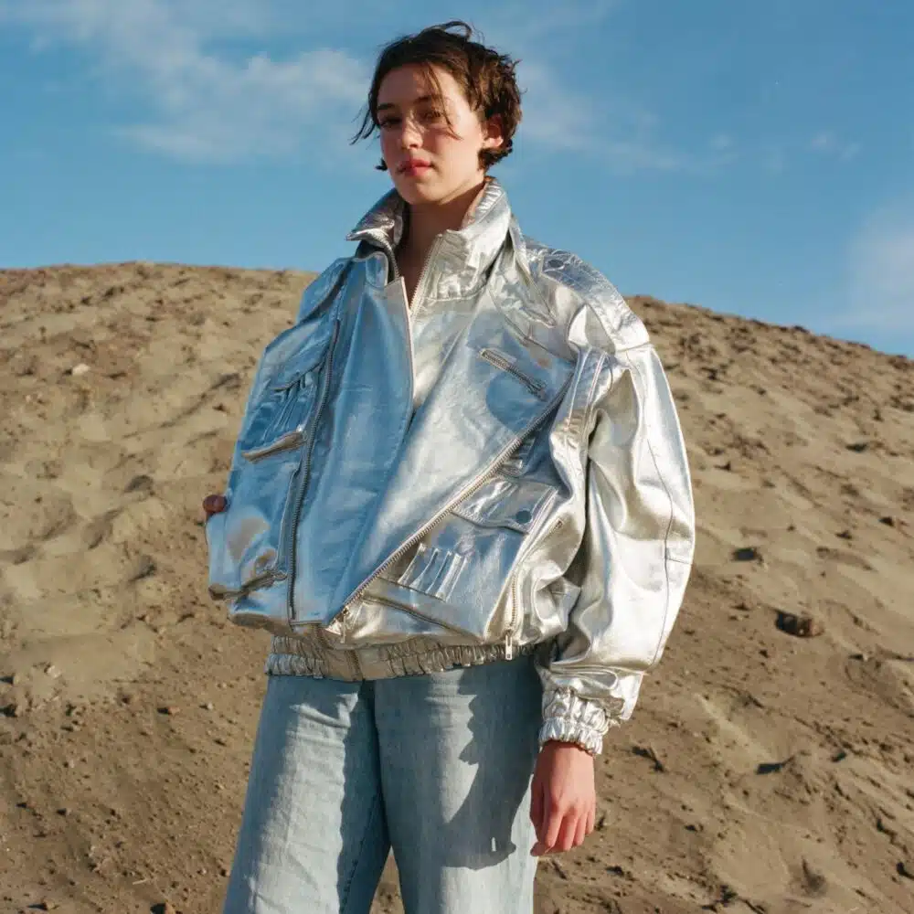 SILVER GALAXY BOMBER LEATHER JACKET