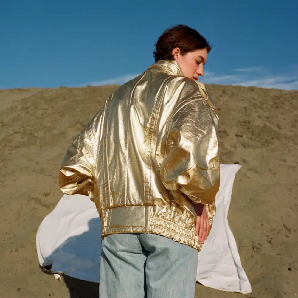 Golden Galaxy Leather Bomber Jacket - MINDFUL, STYLISH
