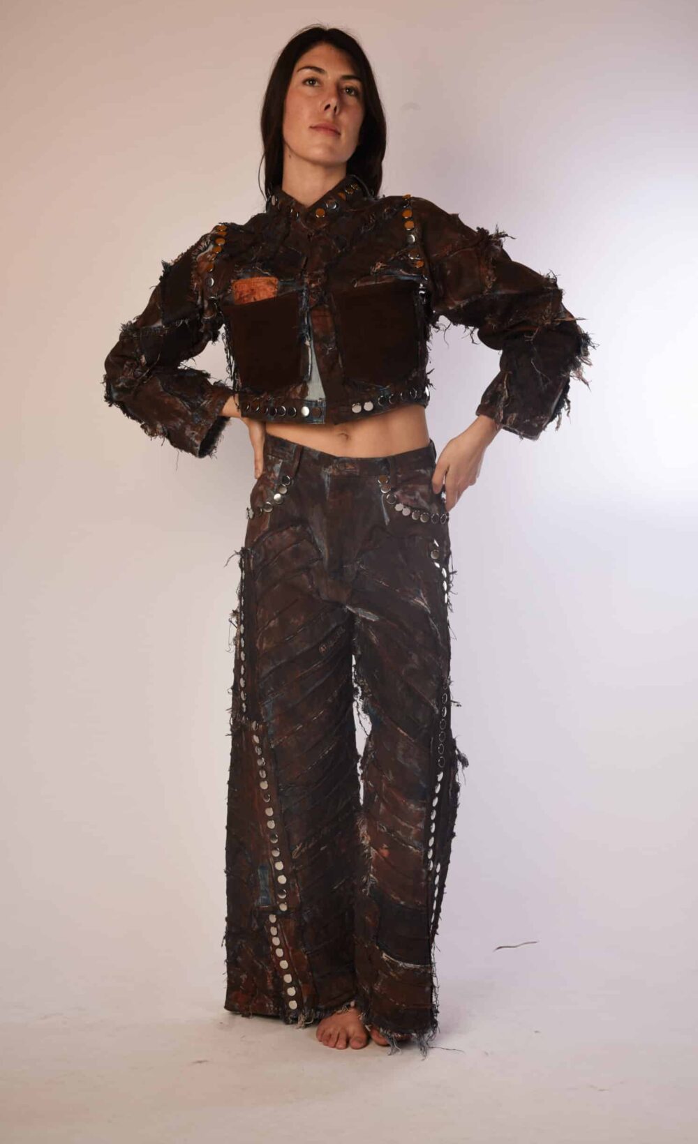 Studded Upcycled Crop Denim Jacket