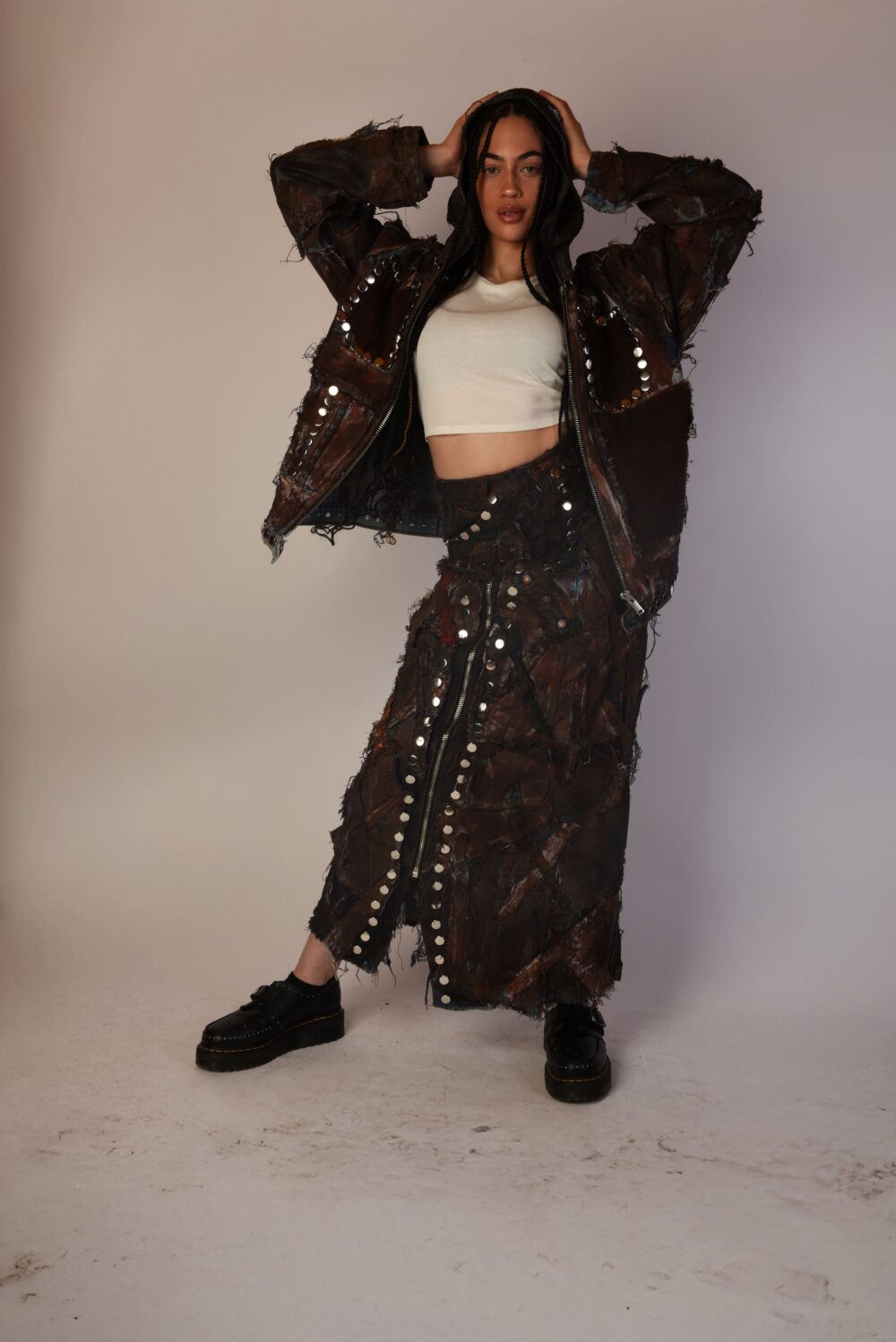 Studded Denim Jacket With Hoodie