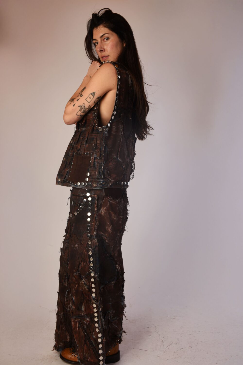 Studded Wide Leg Denim Pant