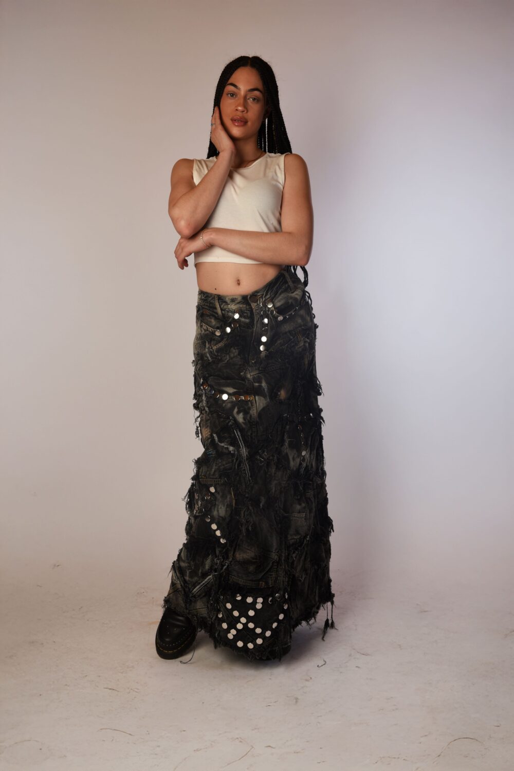 Carbon Clash Studded Denim Skirt