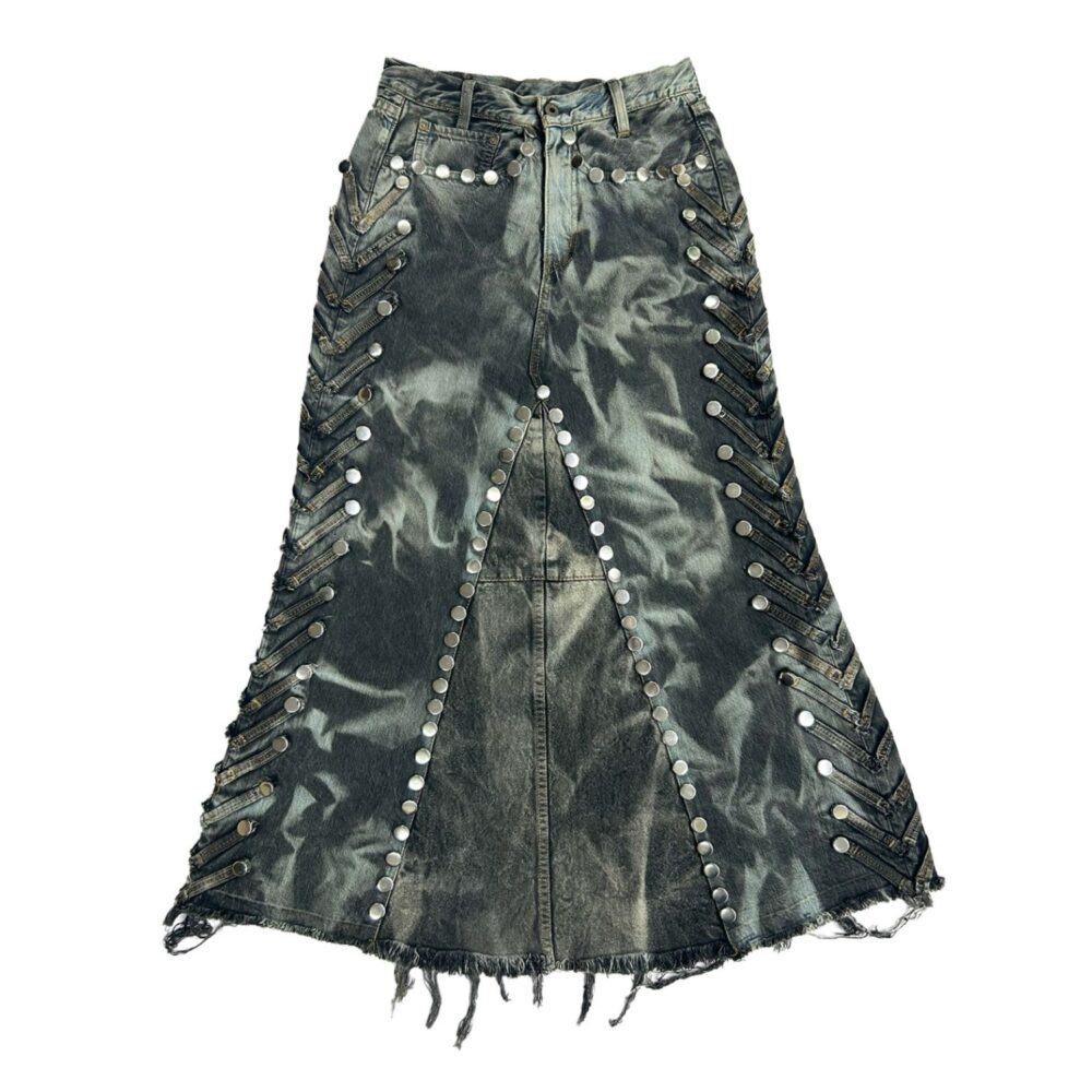 Carbon Clash Studded Upcycled Denim Skirt D